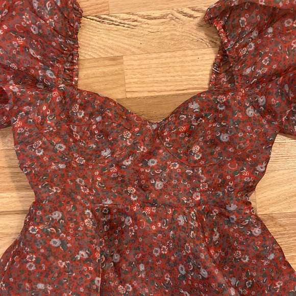 Selkie Red Floral Puff Sleeve Mini Dress - Picture 2 of 10